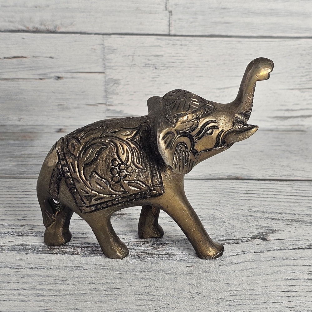 Brass Miniature Elephant Figurine Tiny Collectible India Trinket Tray Decoration